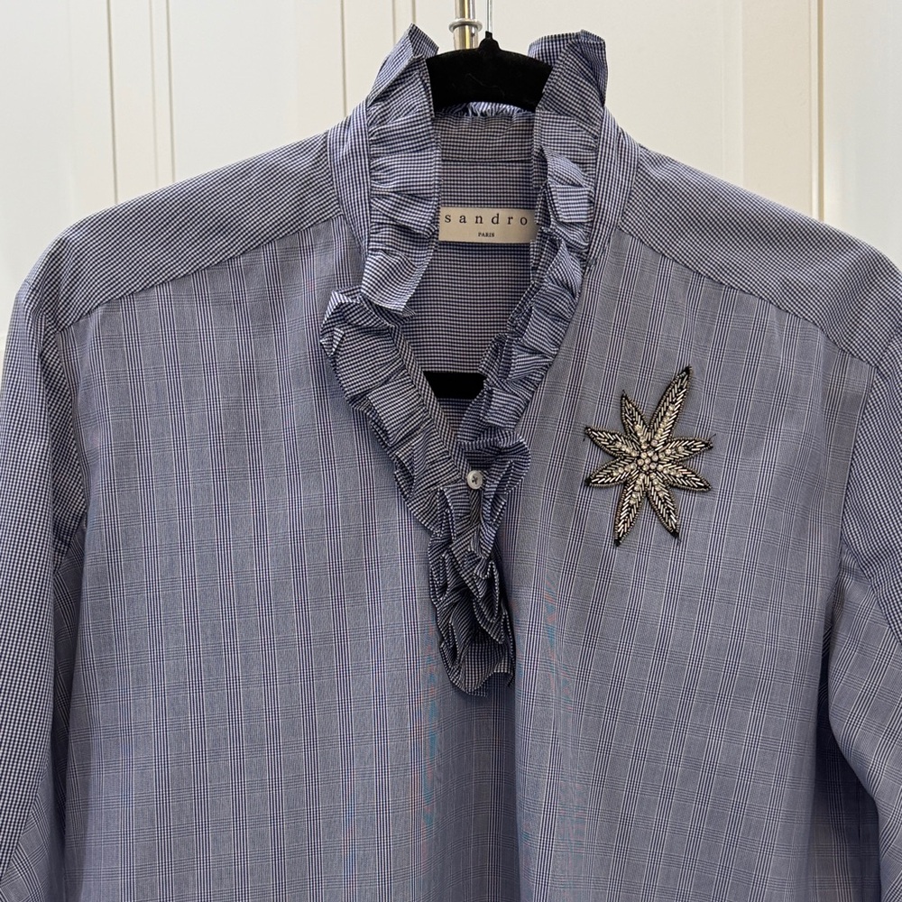 Sandro Dress Shirt with Ruffle and Star Detail
